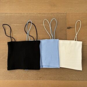 ZARA Set of 3 Ribbed Square Neck Tanks